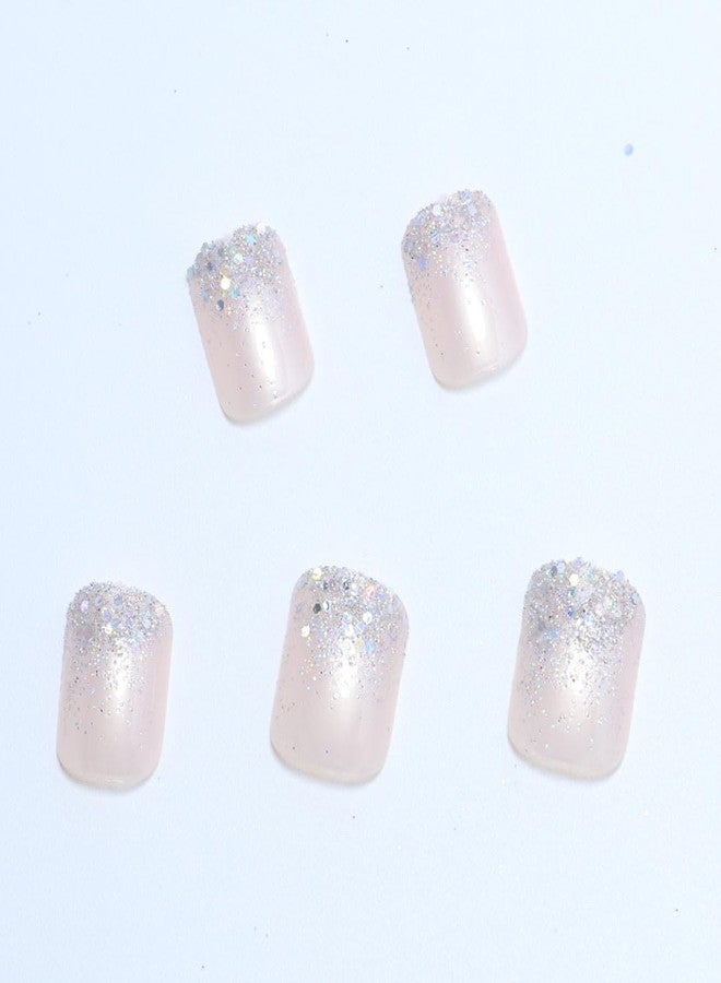OCOUYVD Glitter Press on Nails Short Square Fake Nails Mixed Color Sparkle False Nails with Bling Designs Acrylic Nails Gloss Artificial Nails for Women Girls - Image 4